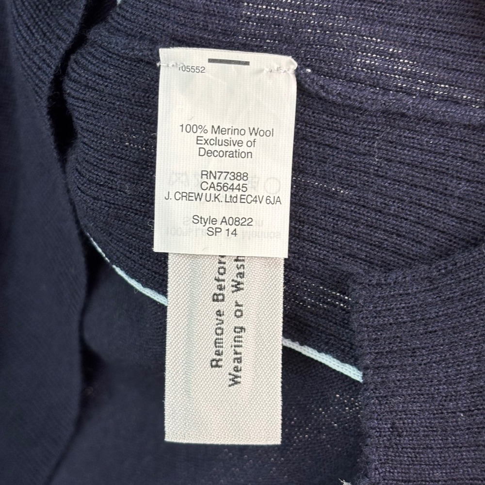 J.Crew‎ Women's Merino Wool Navy V-Neck Sweater White Trim Sz XS Athletic Style - Picture 8 of 10
